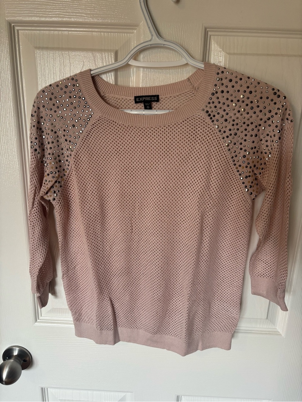Express Blush Pink Rhinestone Shoulder Shirt